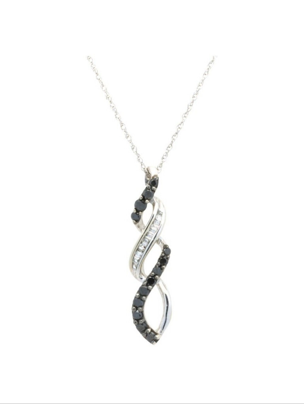 Vintage 10k Infinity Pendant Necklace with Black and White Diamonds
